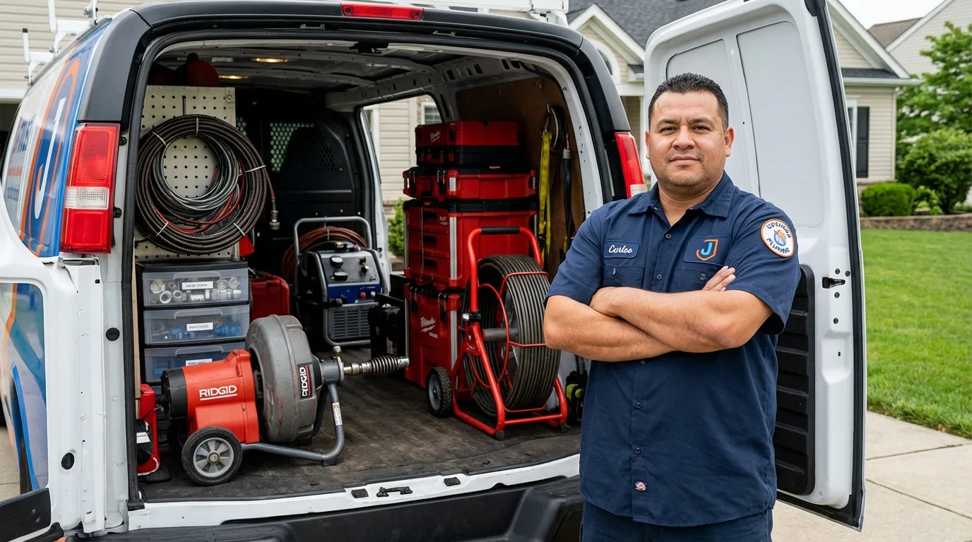 Professional drain cleaning equipment and Johns Plumbing LLC plumber in Prophetstown