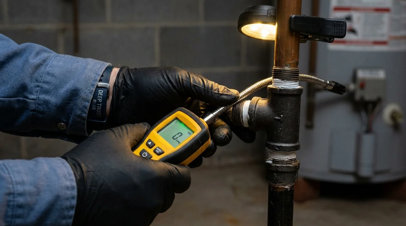 Gas leak detection with electronic sniffer by Johns Plumbing LLC in Prophetstown