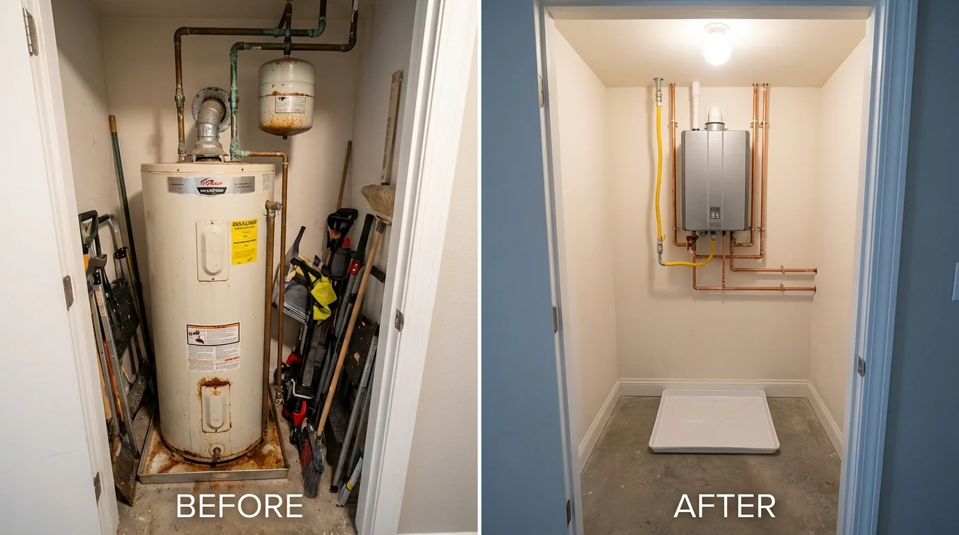 Tank water heater versus wall-mounted tankless unit comparison for Prophetstown, IL homeowners