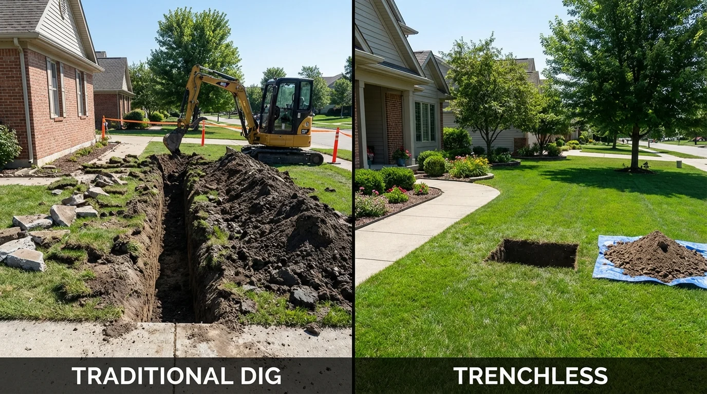 Trenchless sewer repair with minimal yard damage versus traditional excavation in Prophetstown, IL